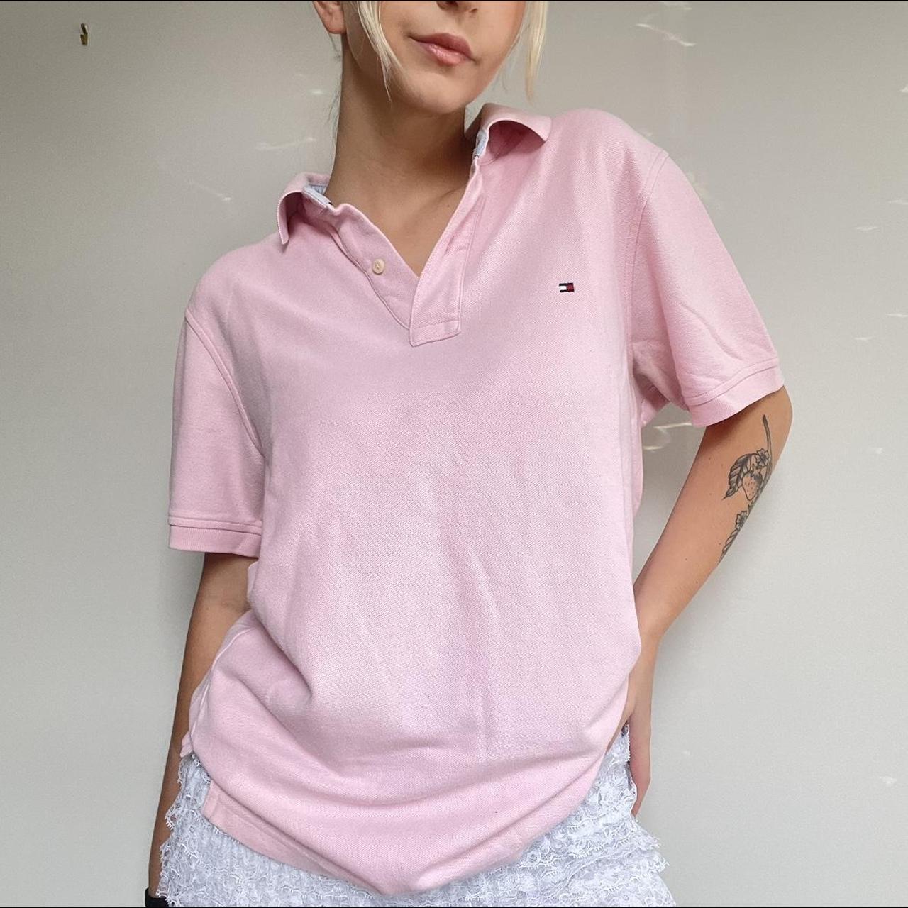 pink tommy hilfiger polo shirt cutest light pink... - Depop