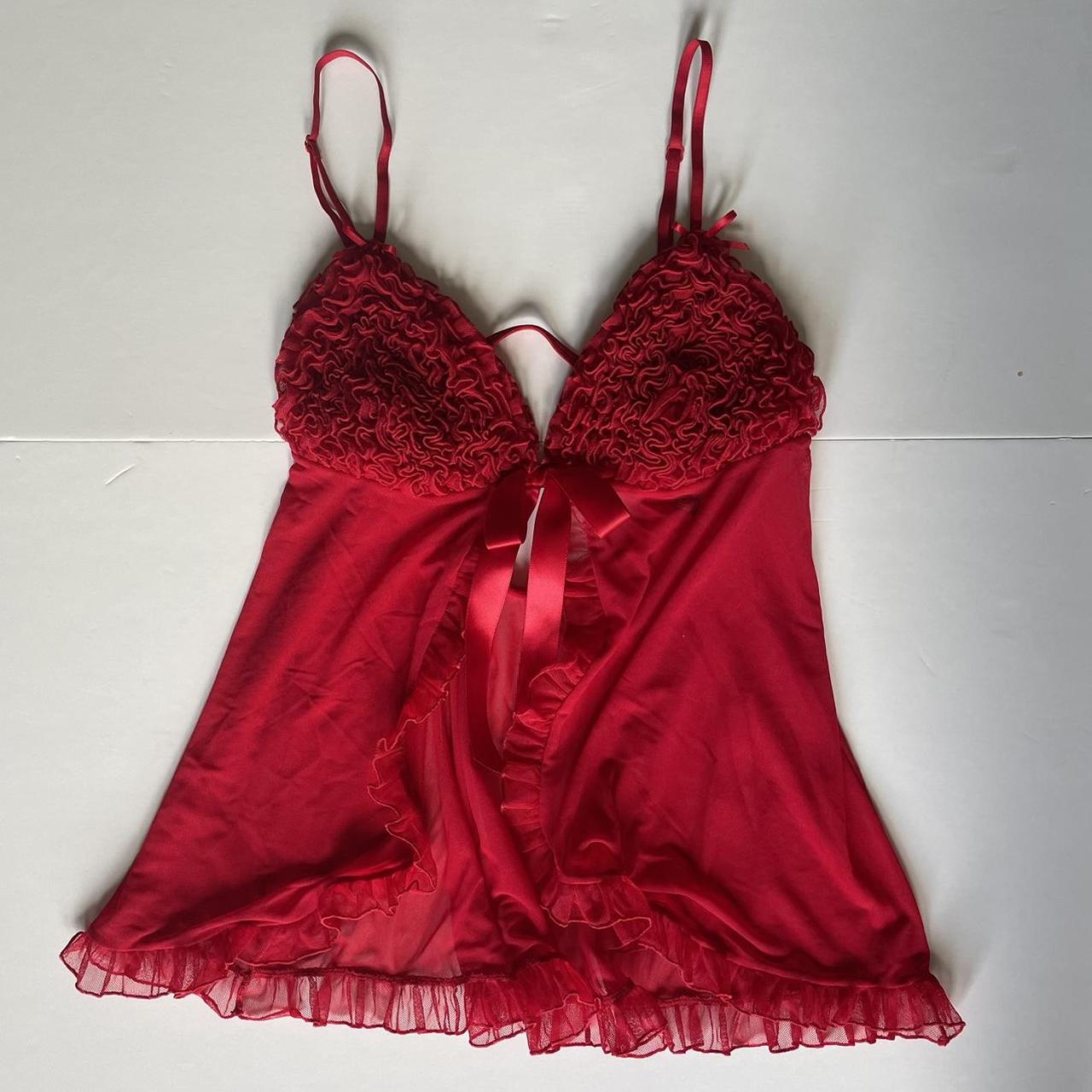 y2k red babydoll top mesh lingerie tank with... - Depop