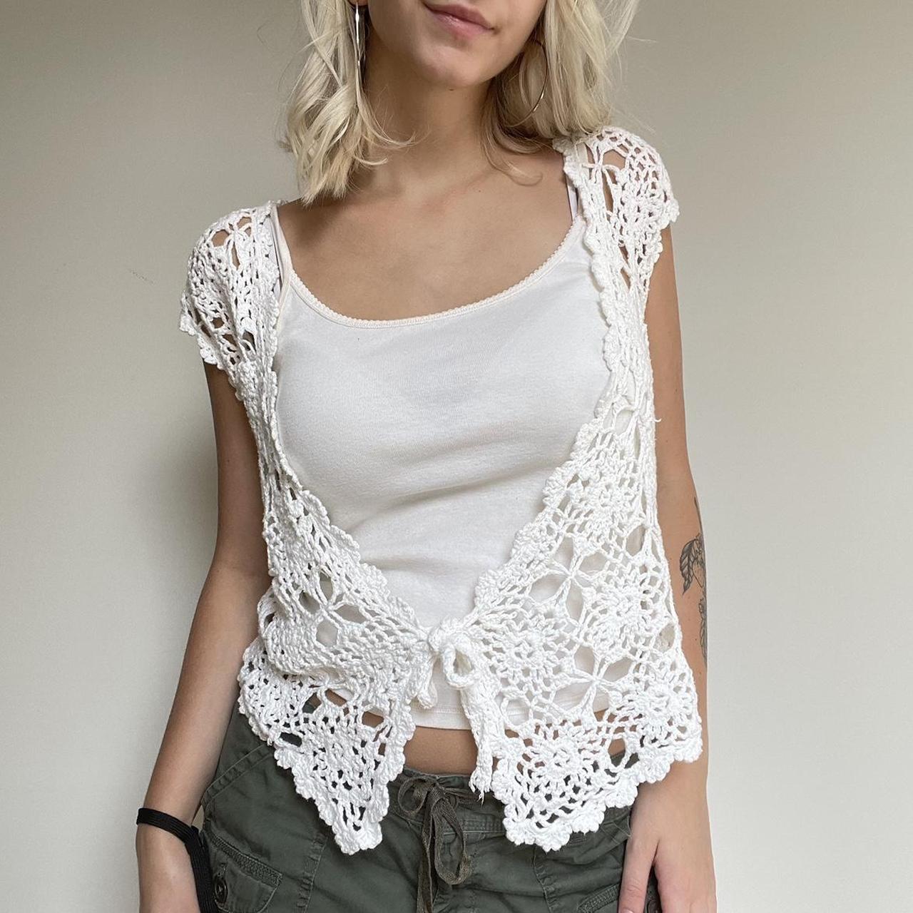 2000s crochet cap sleeve cardigan lovely crochet... Depop