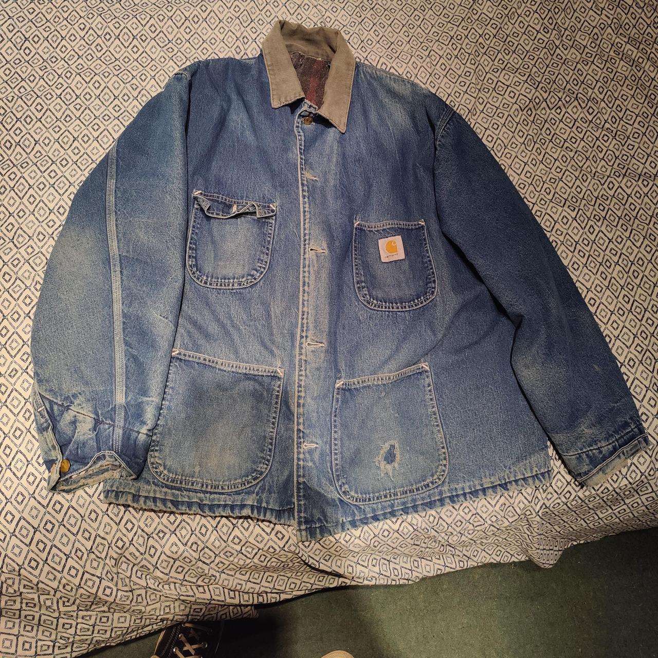 Carhartt denim work jacket Size l or XL depending... - Depop