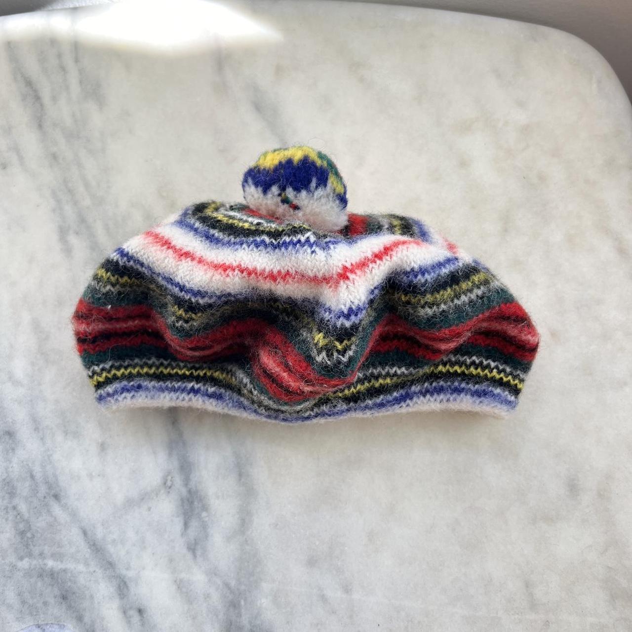 Vintage wool knitted beret hat with pom pom - Depop