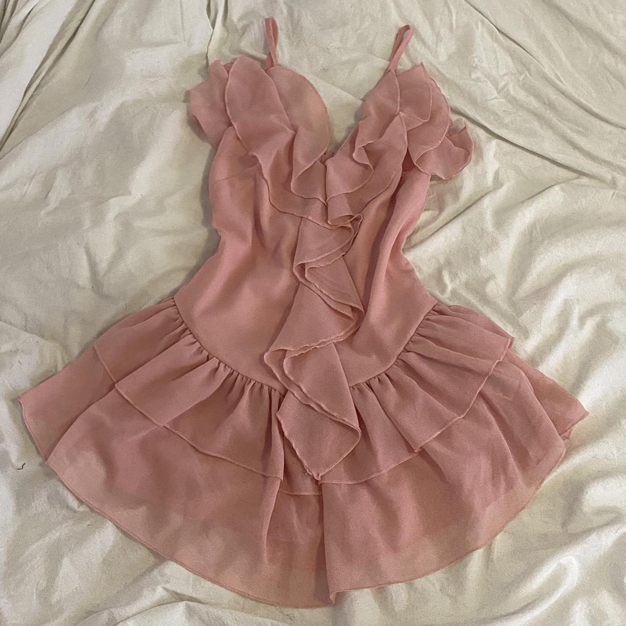 Pink Ruffle Mini Dress - ballerina fit - super... - Depop
