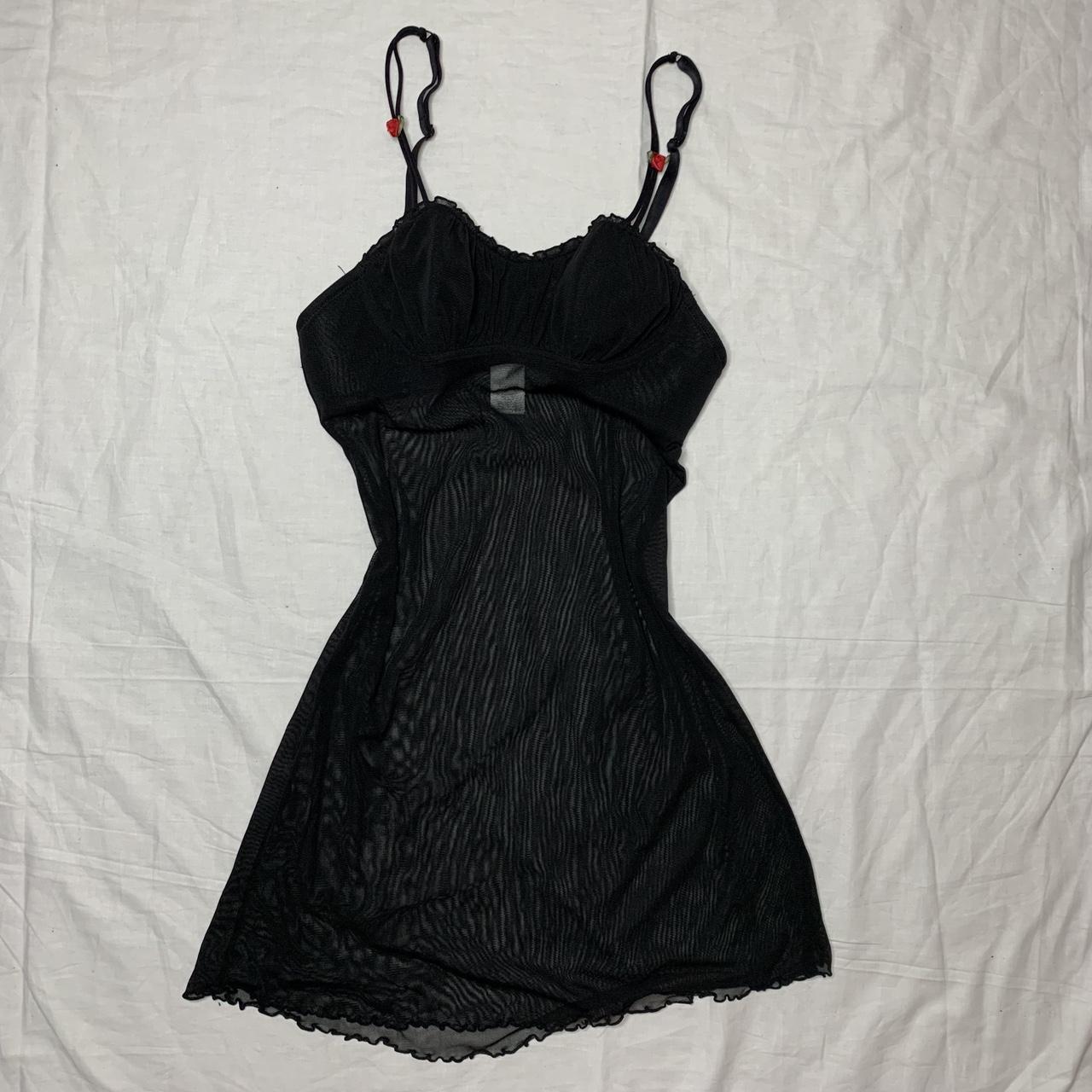 black sheer lingere slip dress with roses &... - Depop