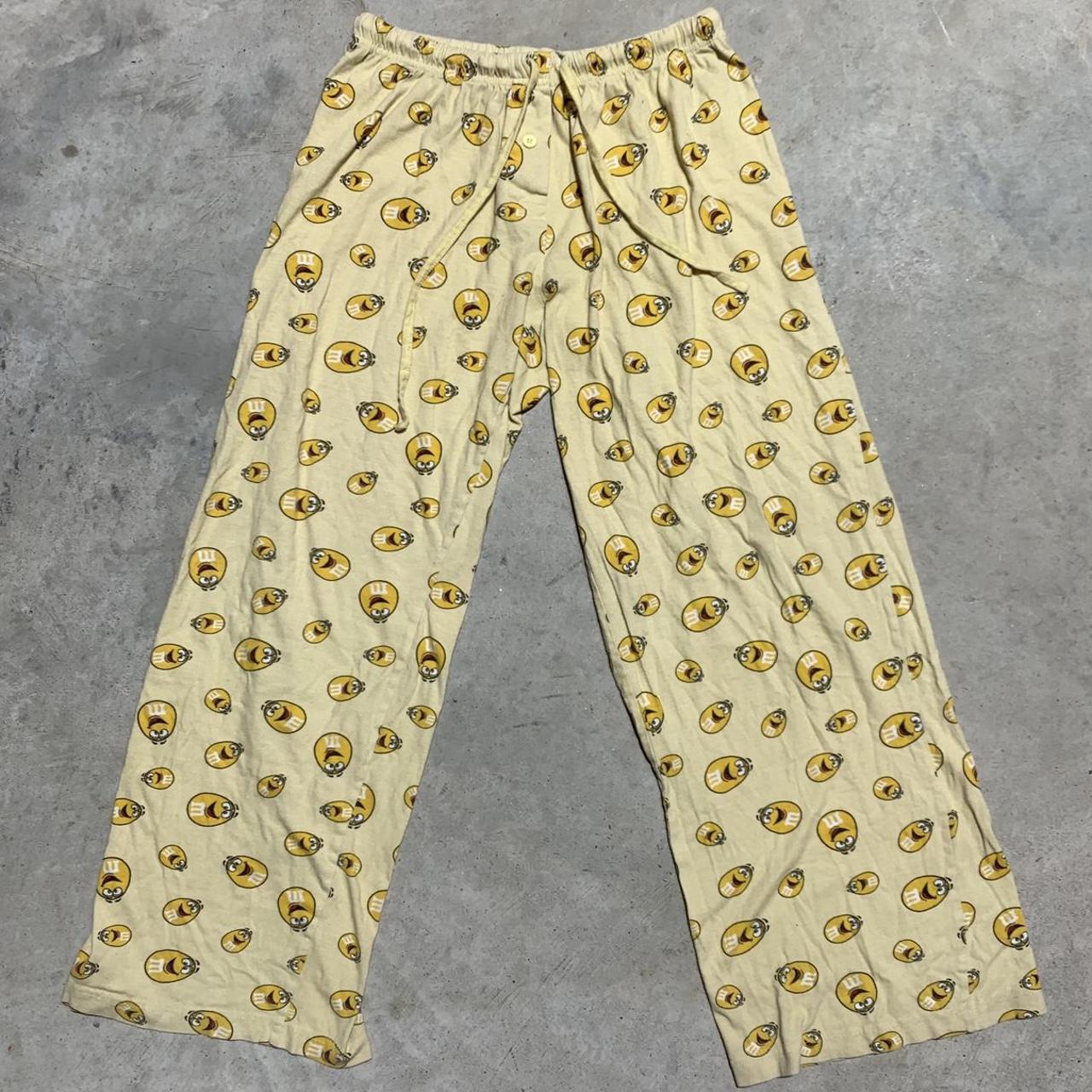 yellow m&m pajama pants with drawstring &... - Depop