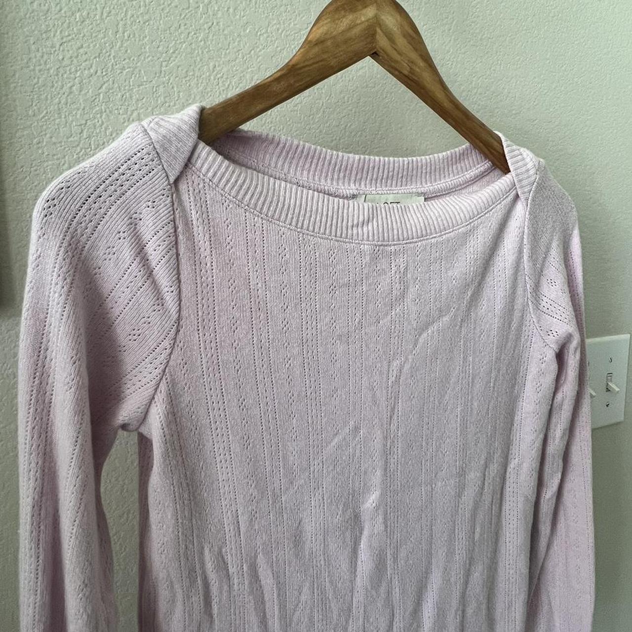 Boat neck pointelle coquette lilac/pink long sleeve... - Depop