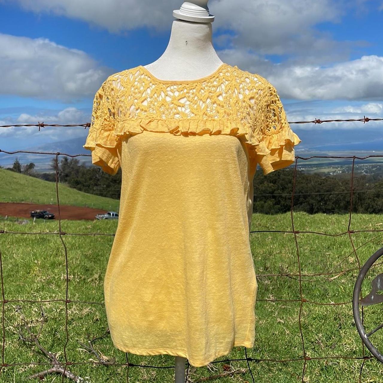 Sundance Clarissa Days Yellow Linen Crochet Top... Depop