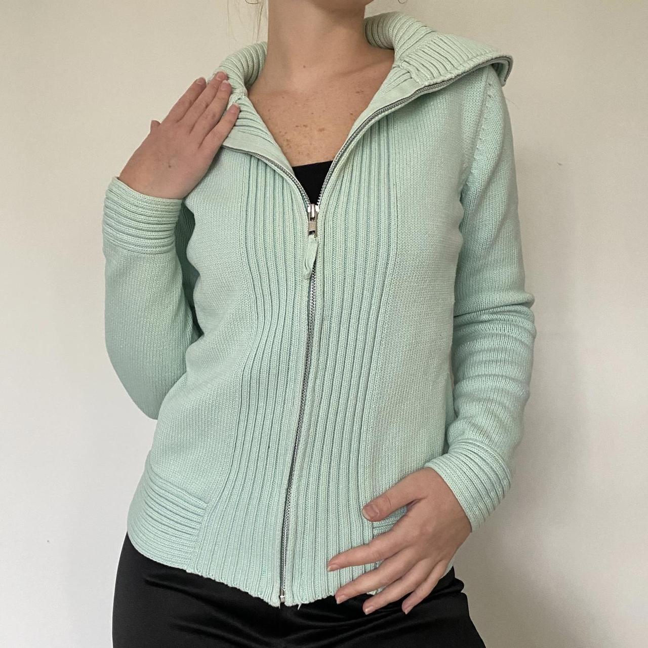 Y2k mint green zip up cardigan Single zip... Depop