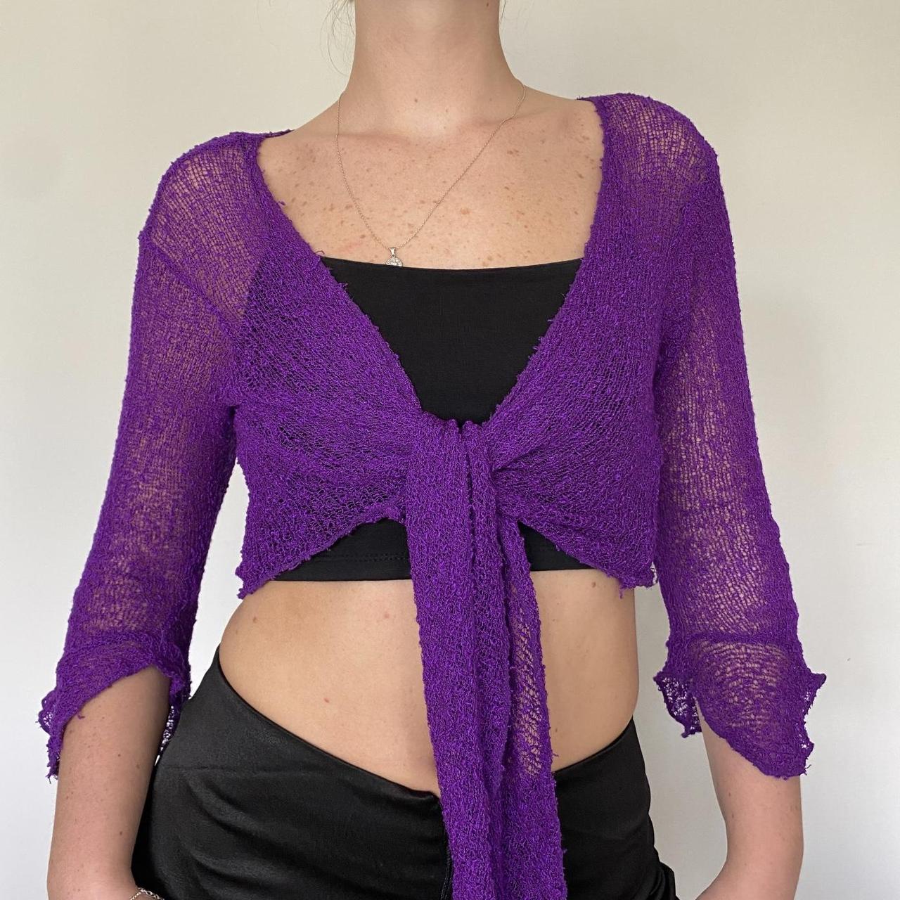 Y2k purple sheer mesh cardigan Slight belle... - Depop