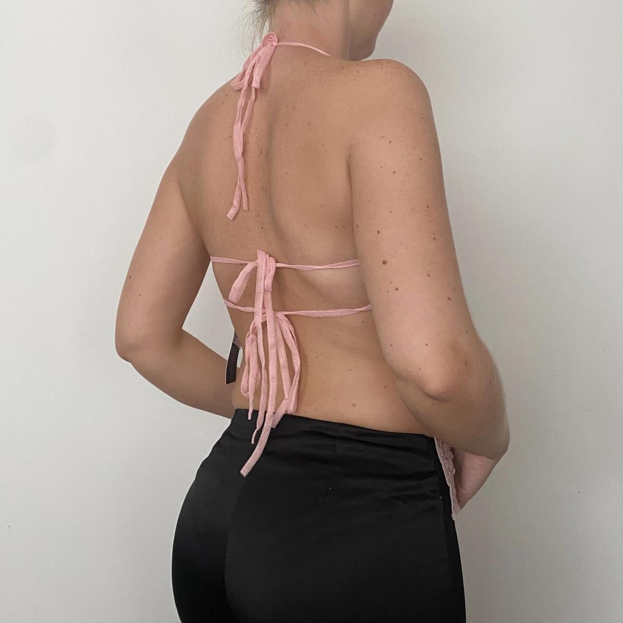 Y2k Light Pink Beaded Backless Top Tie Halterneck Depop 