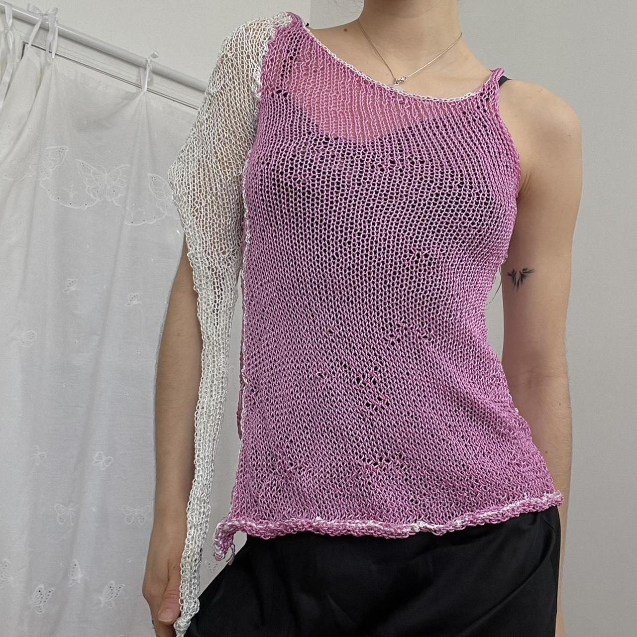 Handmade Knit Sample - Asymmetrical Mesh Top Pink... - Depop
