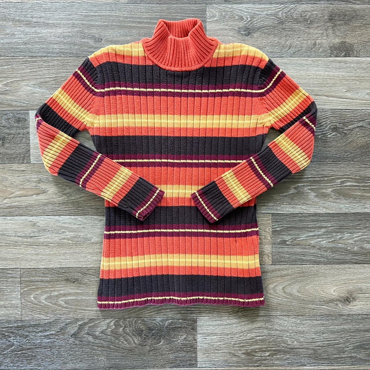 Vintage 90s Nautica striped mock neck knit sweater!... - Depop
