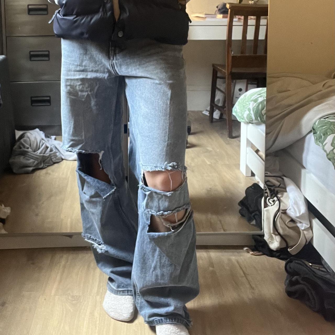 Baggy jeans with rips. Super comfy. Extremely baggy... - Depop