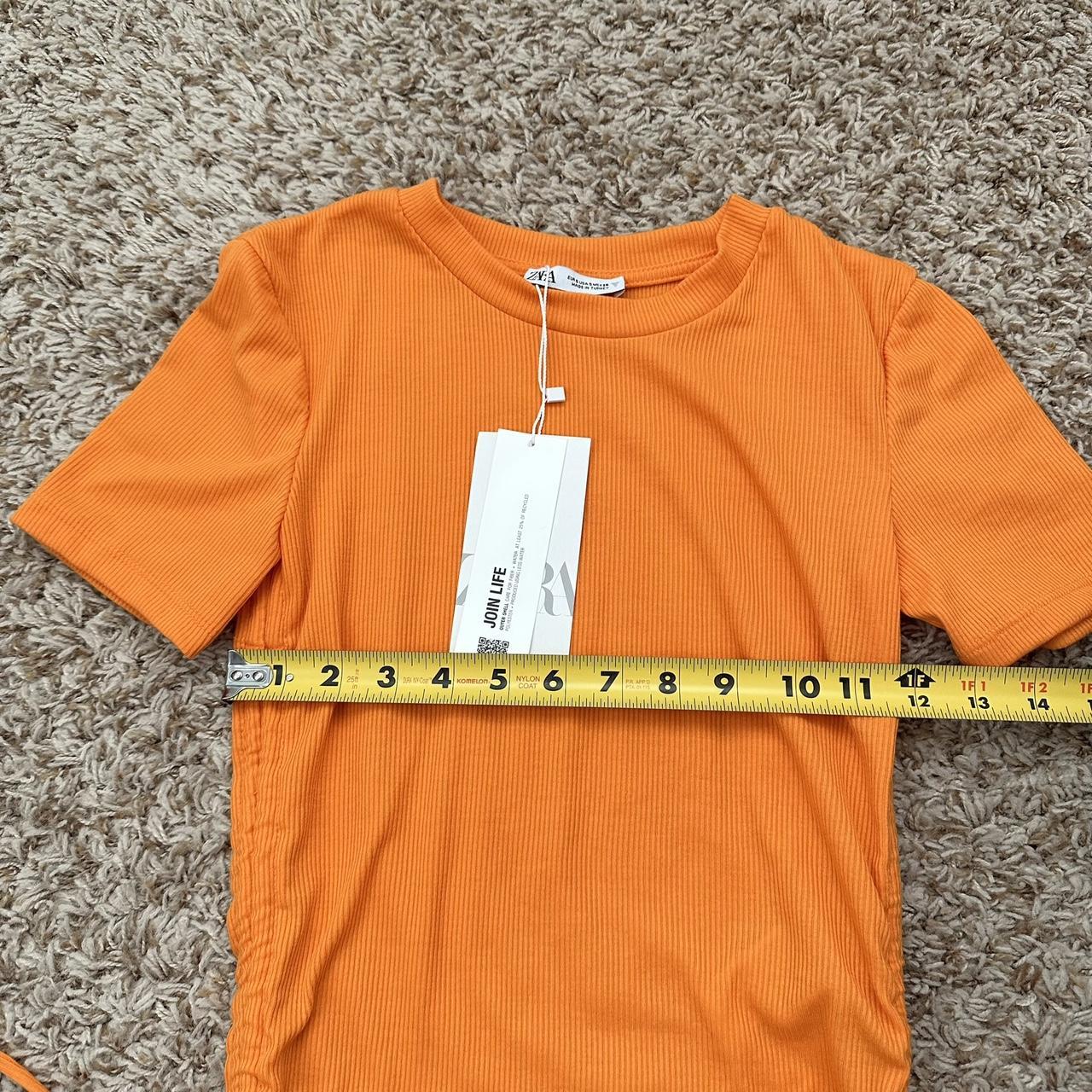 Zara Cotton Rib Runched Orange Tee No flaws! Brand... - Depop