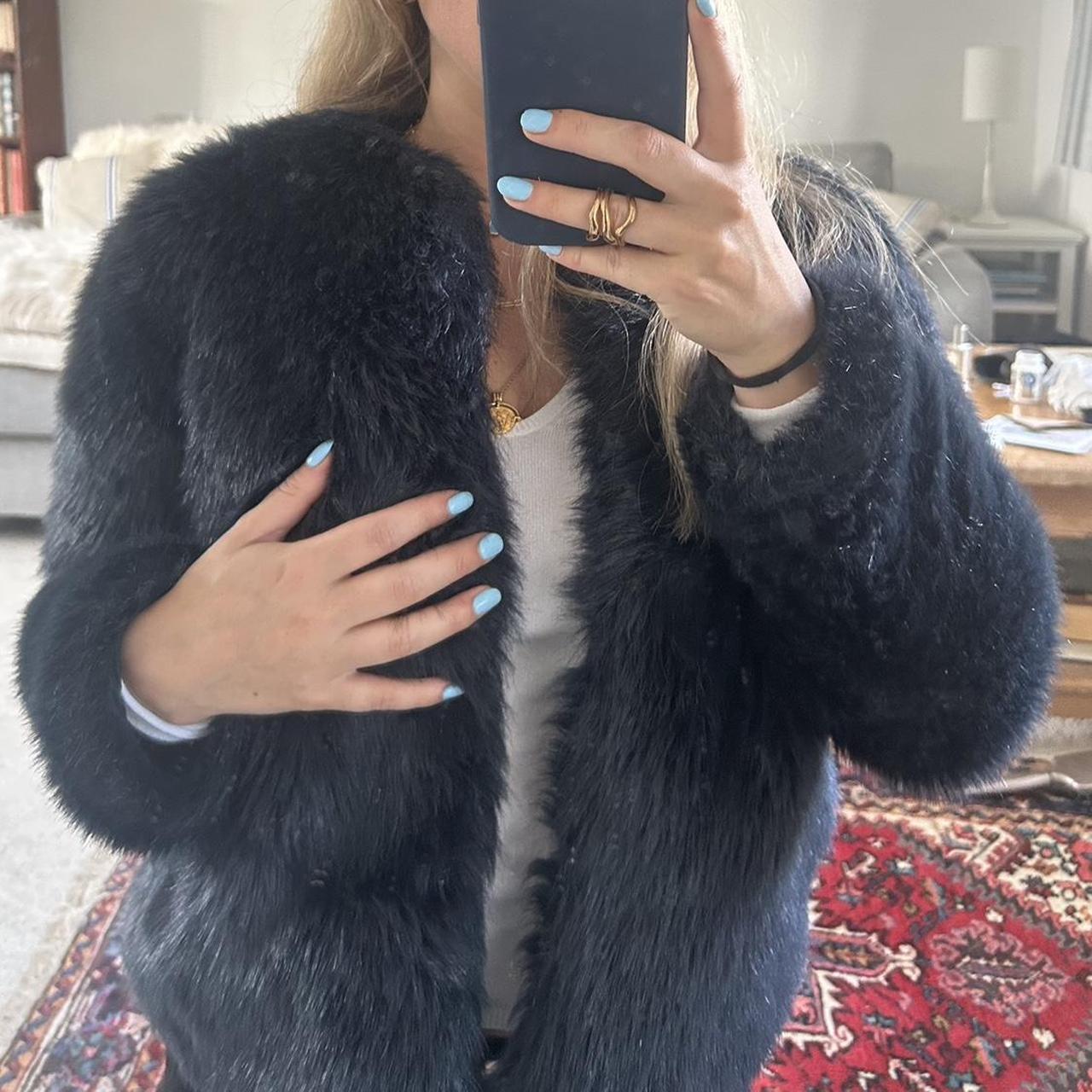 Navy Blue faux fur coat from Zara midnight blue