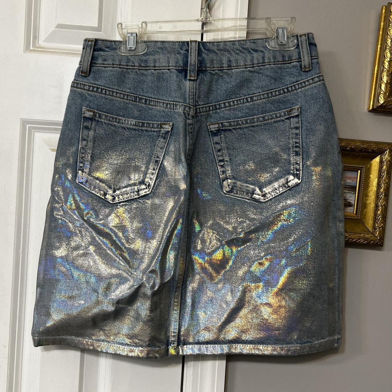 Topshop holographic denim clearance skirt