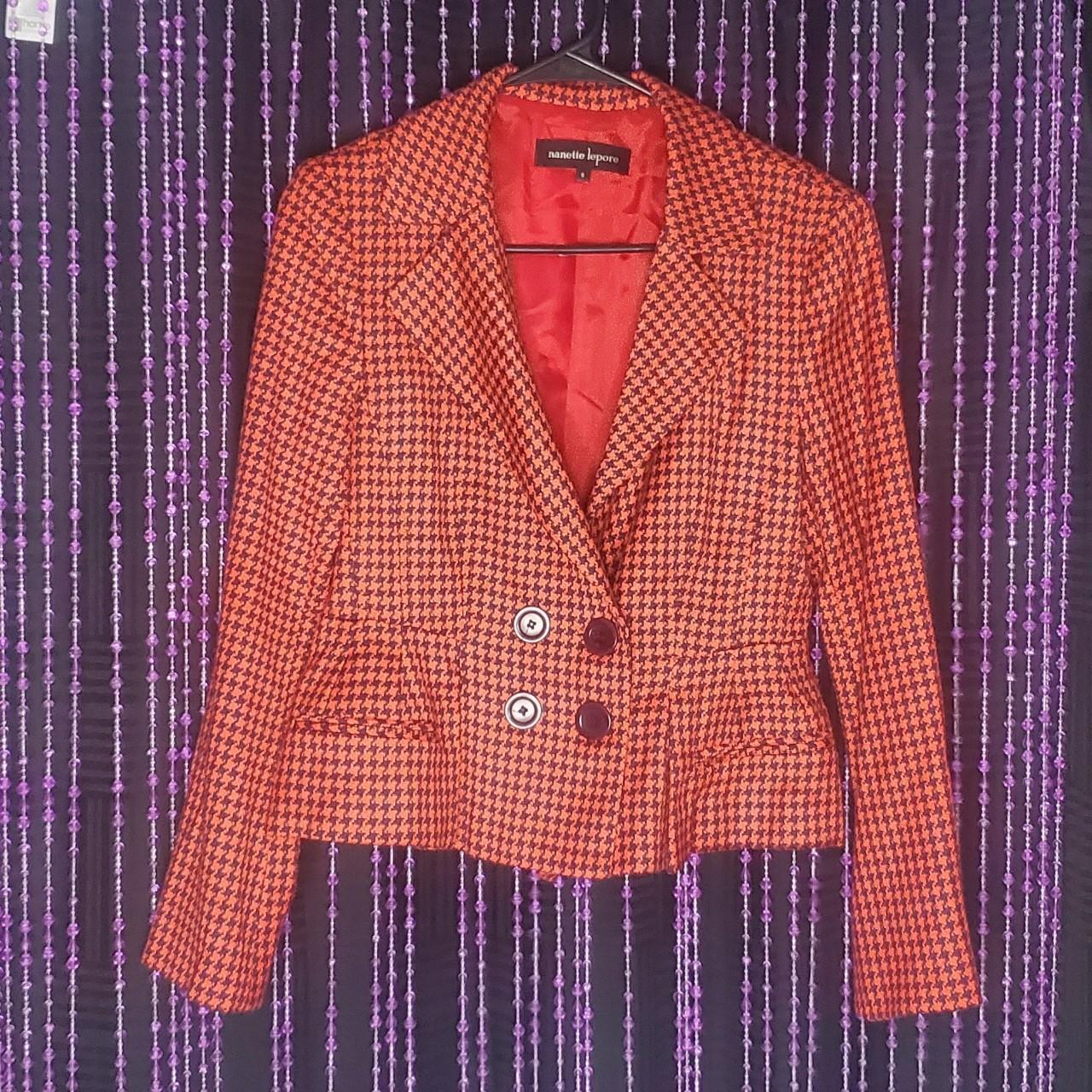 Nanette Lepore Orange and Plum Houndstooh... - Depop