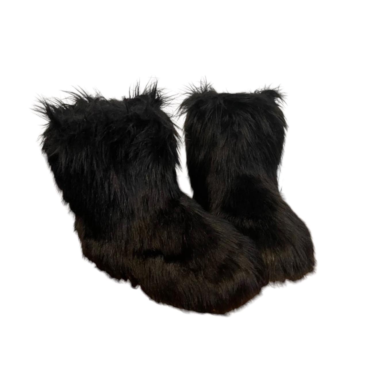 - faux fur black boots ( bought these awhile ago... - Depop