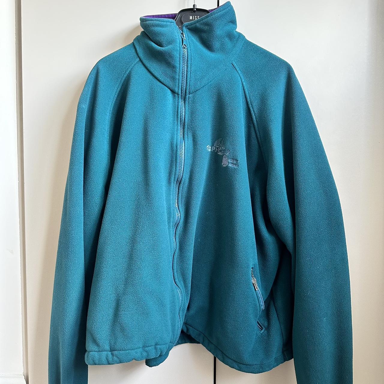 Blue/green fleece zip up - purple inside - size M to... - Depop