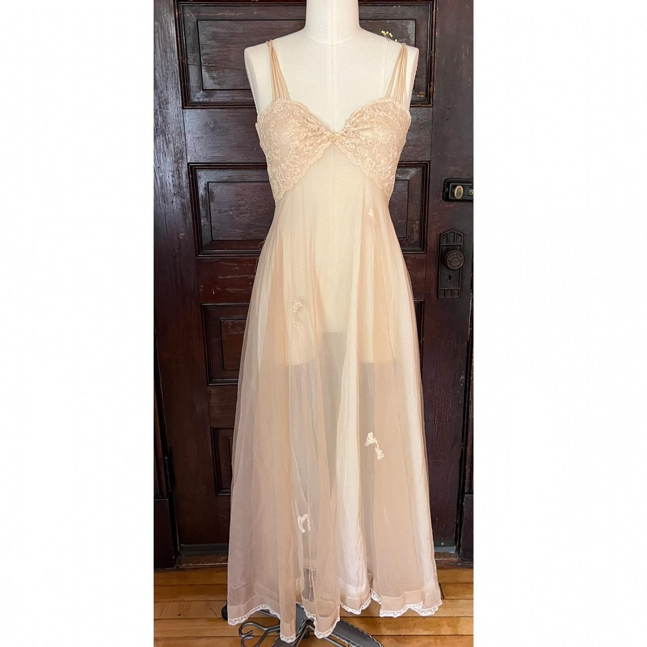 Beautiful vintage sheer lace & tulle slip dress no... - Depop