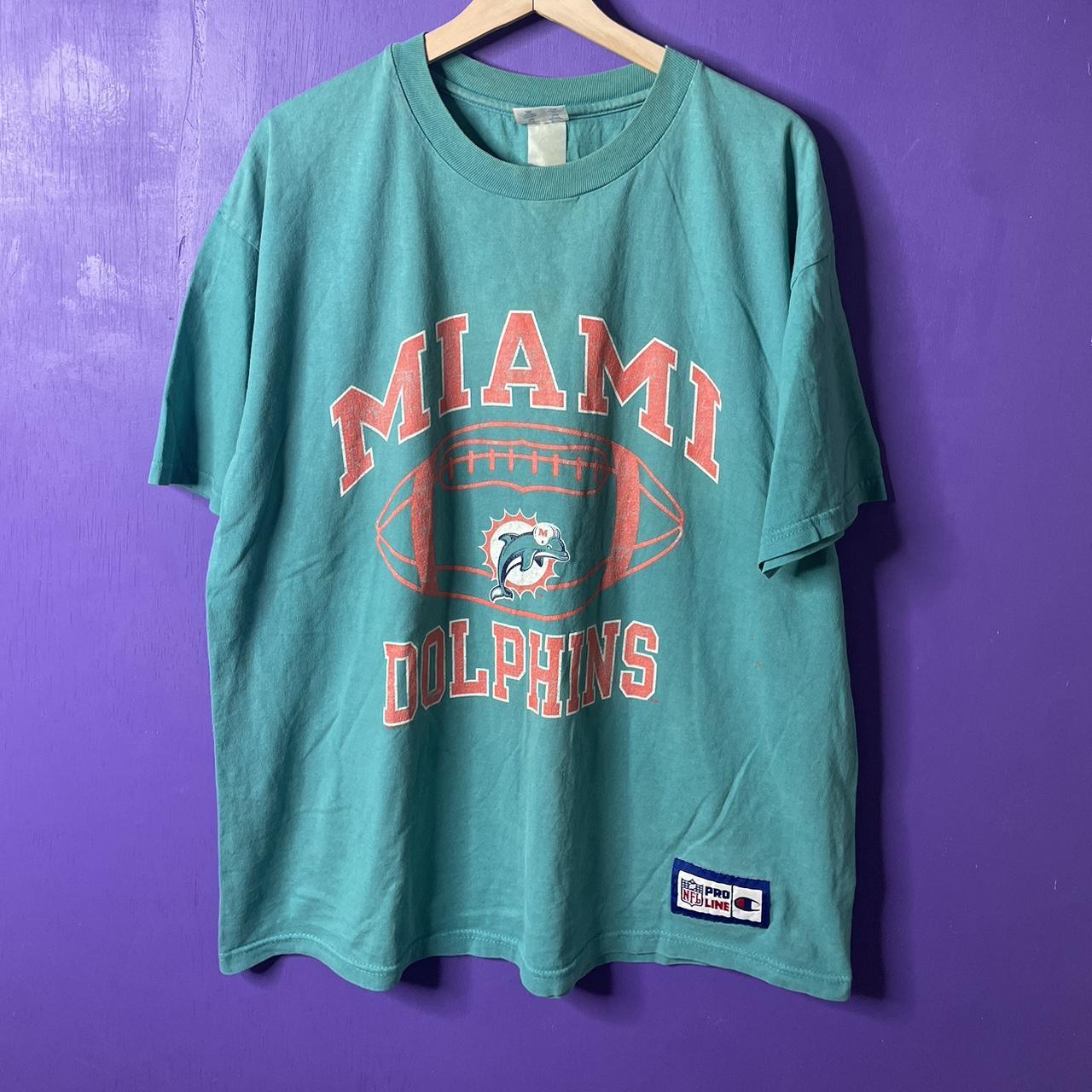 Vintage 90s Champion Miami Dolphins logo t-shirt. Is - Depop