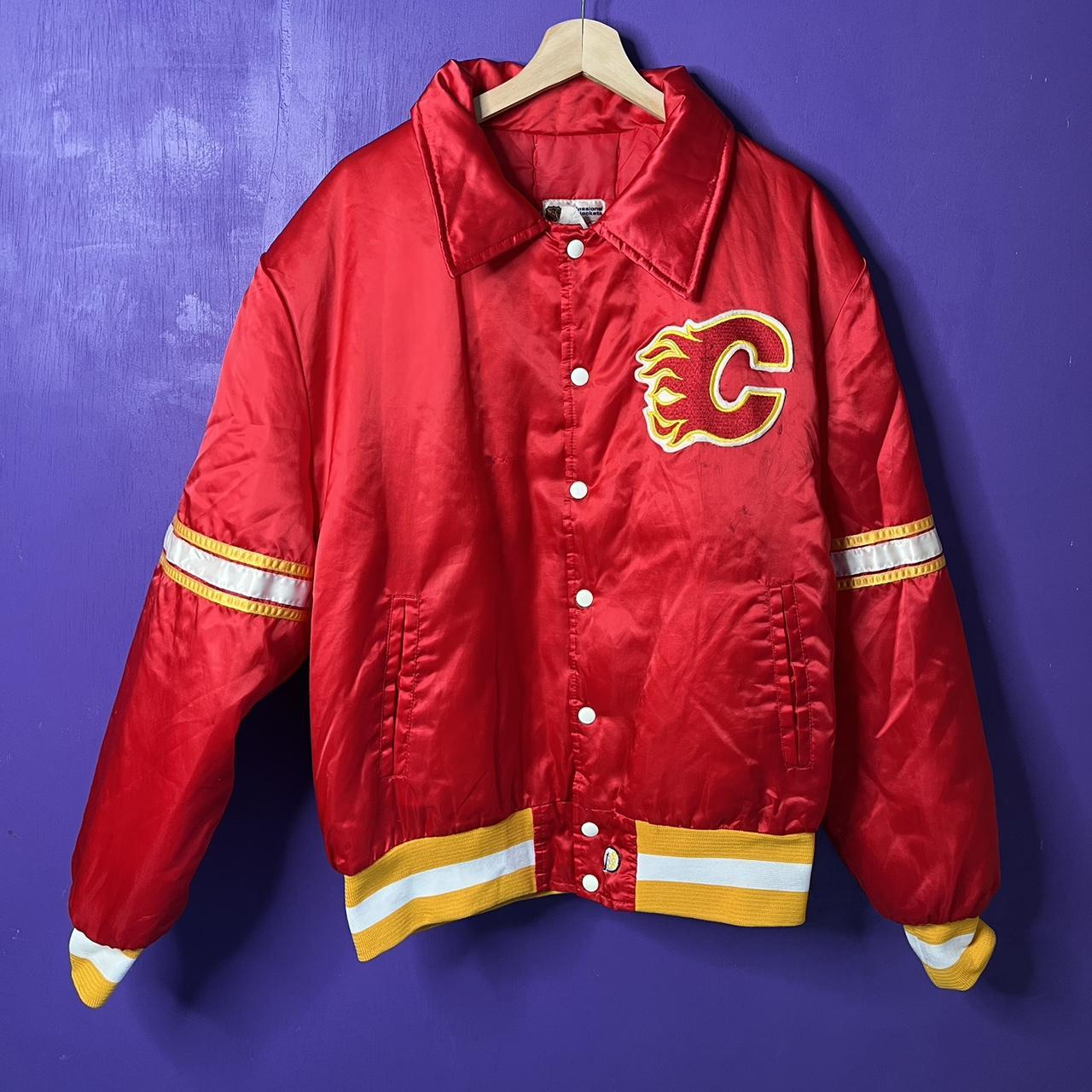 Vintage 80s Calgary flames logo satin jacket. Is in... - Depop