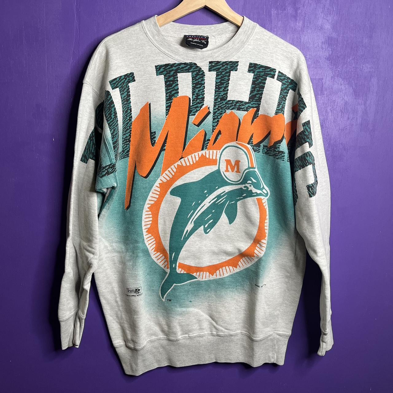 Vintage Miami Dolphins Sweatshirt Men Large Blue Pullover Sweater