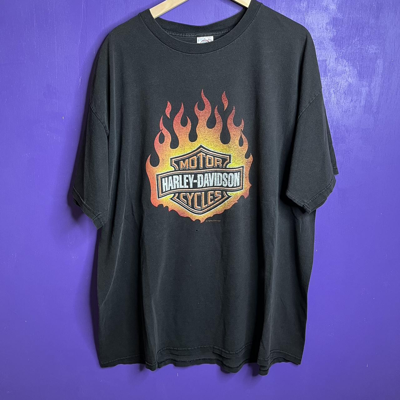 Vintage 90s Harley Davidson flame logo t-shirt. Is... - Depop