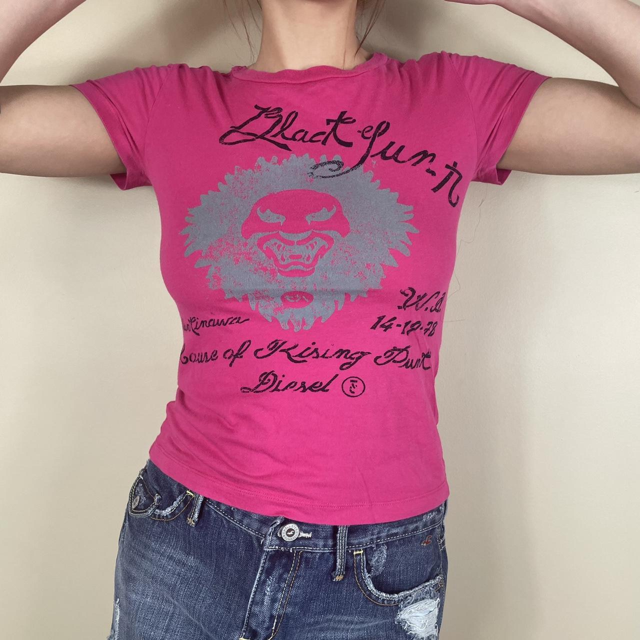 Diesel Women's Pink and Black T-shirt | Depop