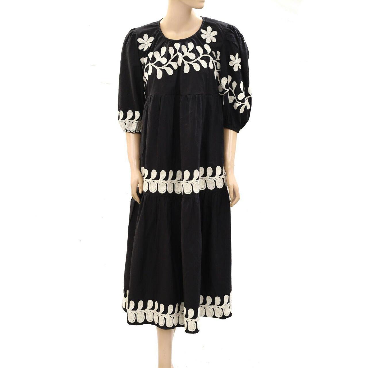 Anthropologie, Francine Eyelet Mini Embroidered Black sold & White Boho Dress