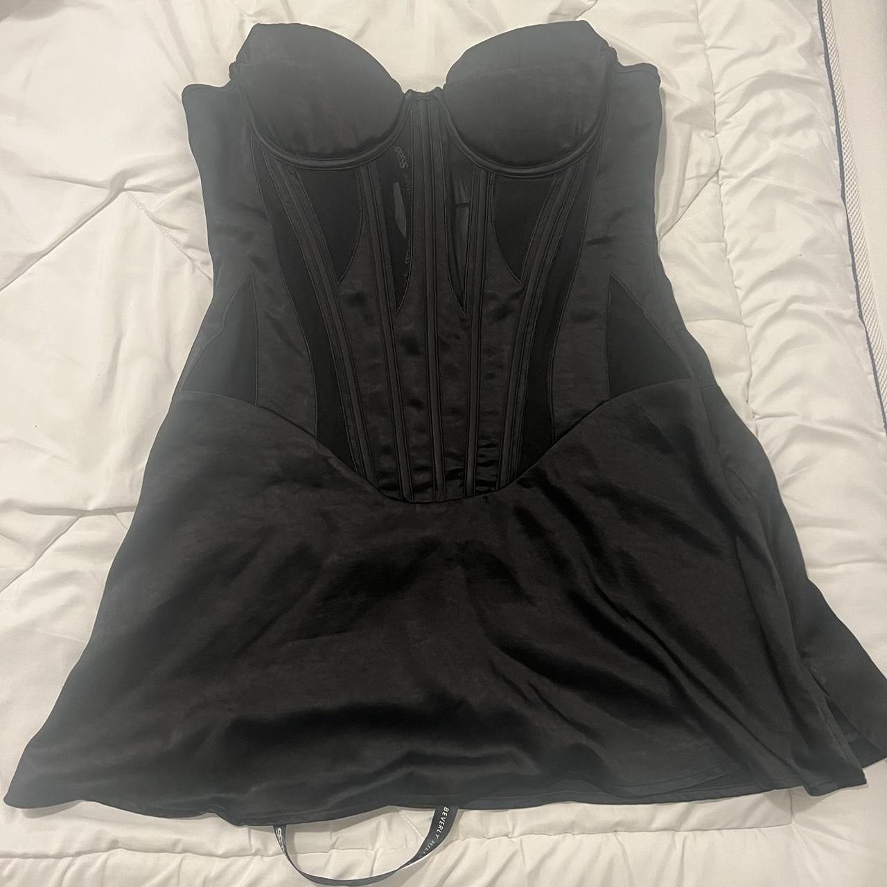 Black strapless corset cutout mesh panel mini dress - HEIRESS