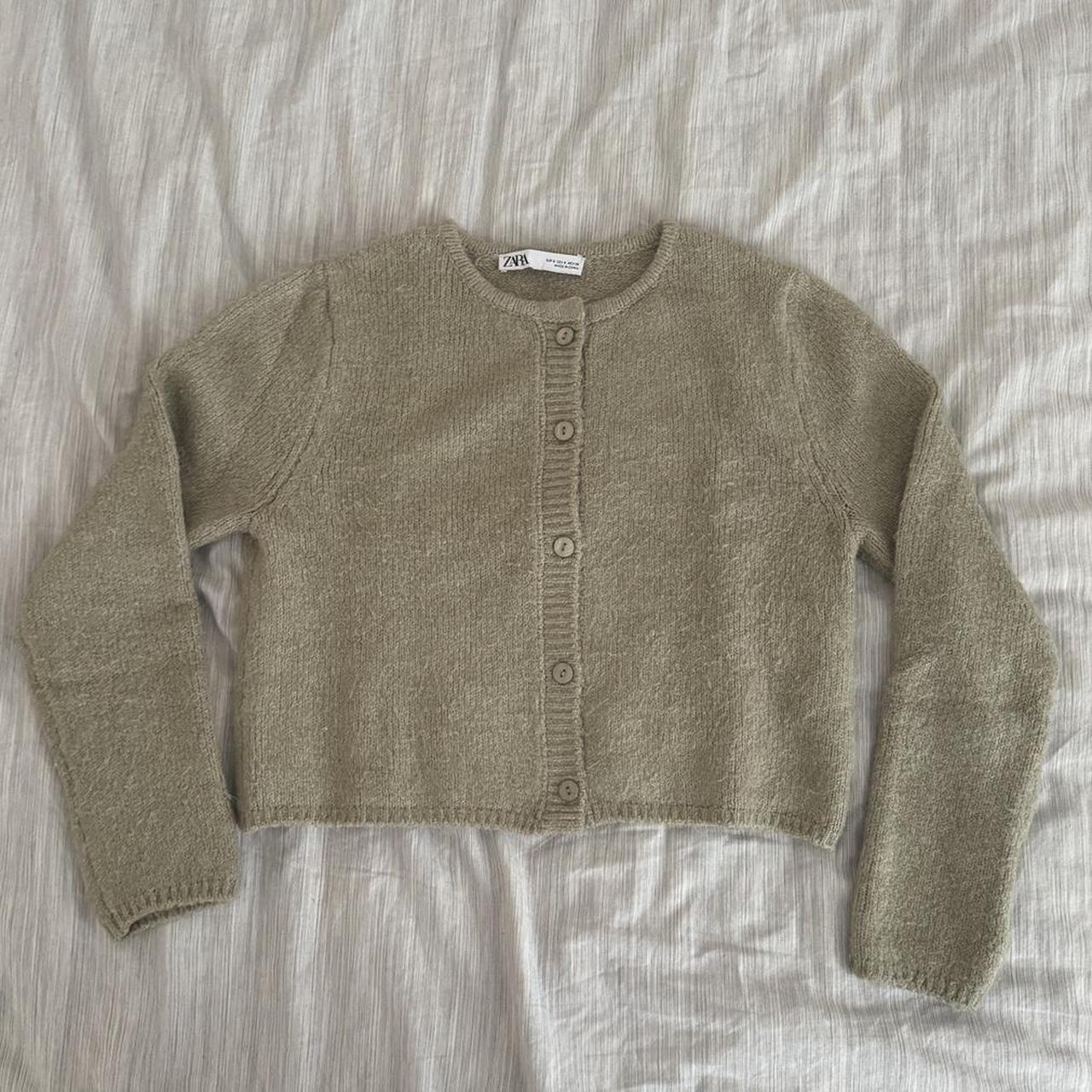 sage green knit cardigan sweater size s - Depop