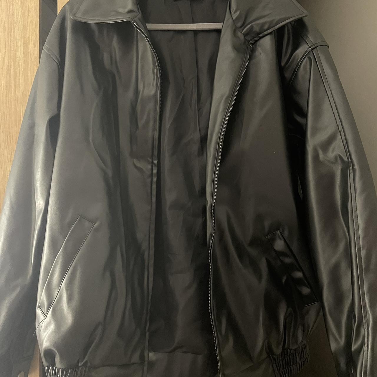Black leather bomber jacket Great condition Only... - Depop