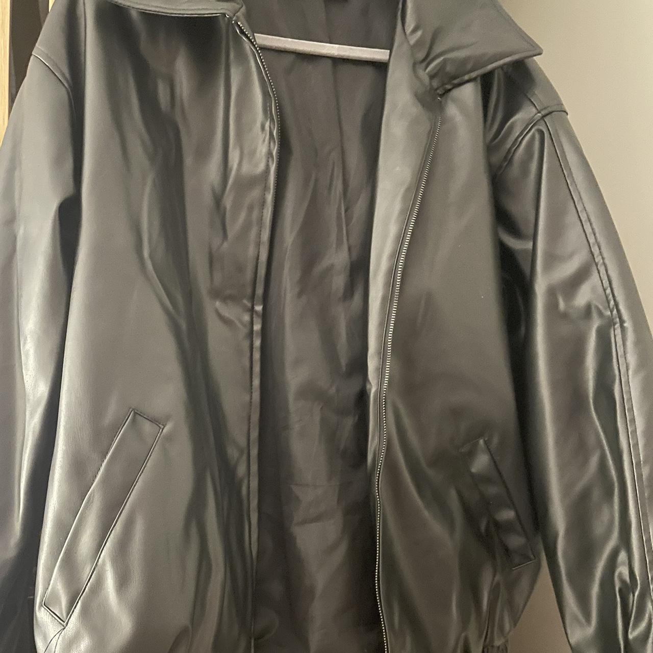 Black leather bomber jacket Great condition Only... - Depop