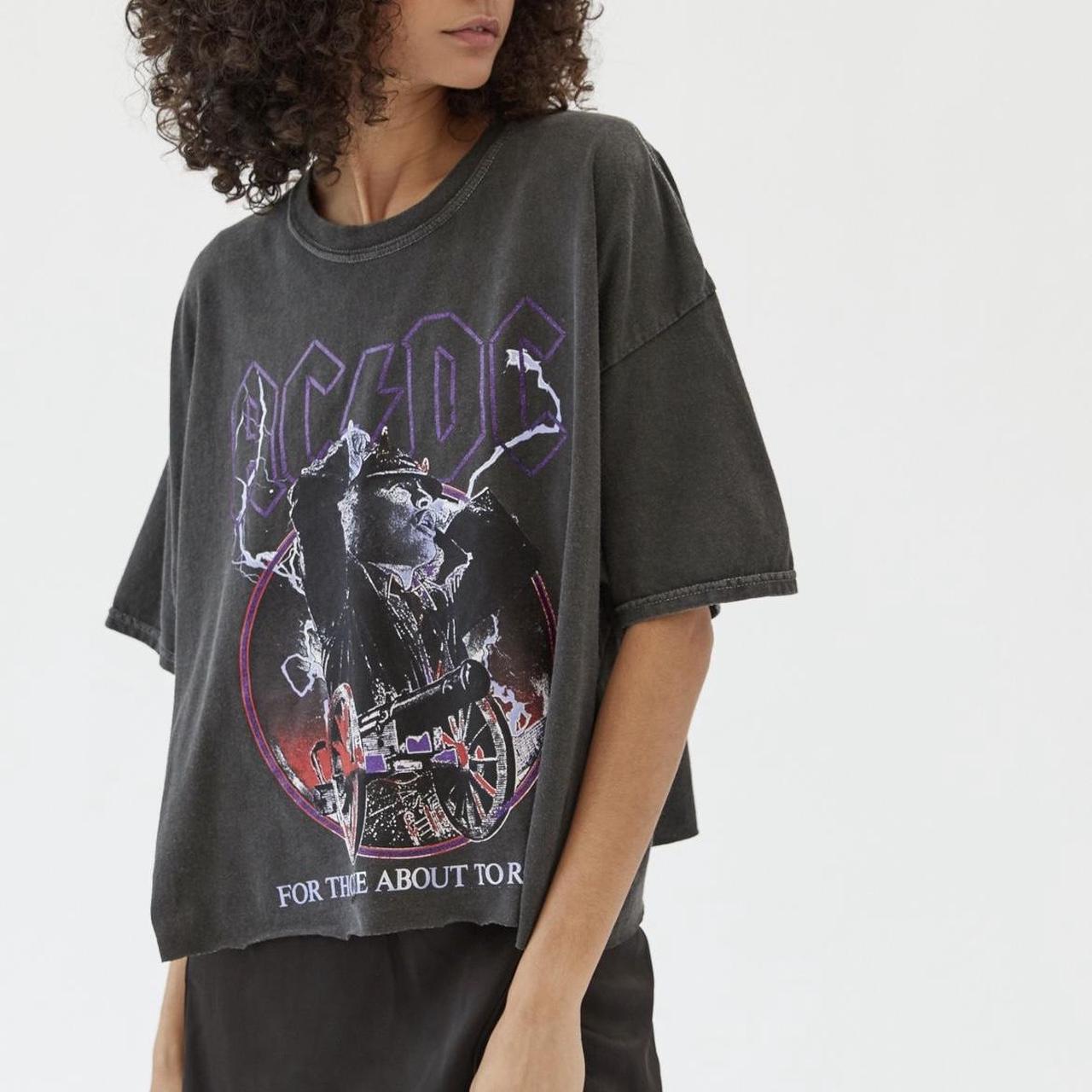 AC/DC Cropped tee Vintage look Glitter/Metallic words - Depop