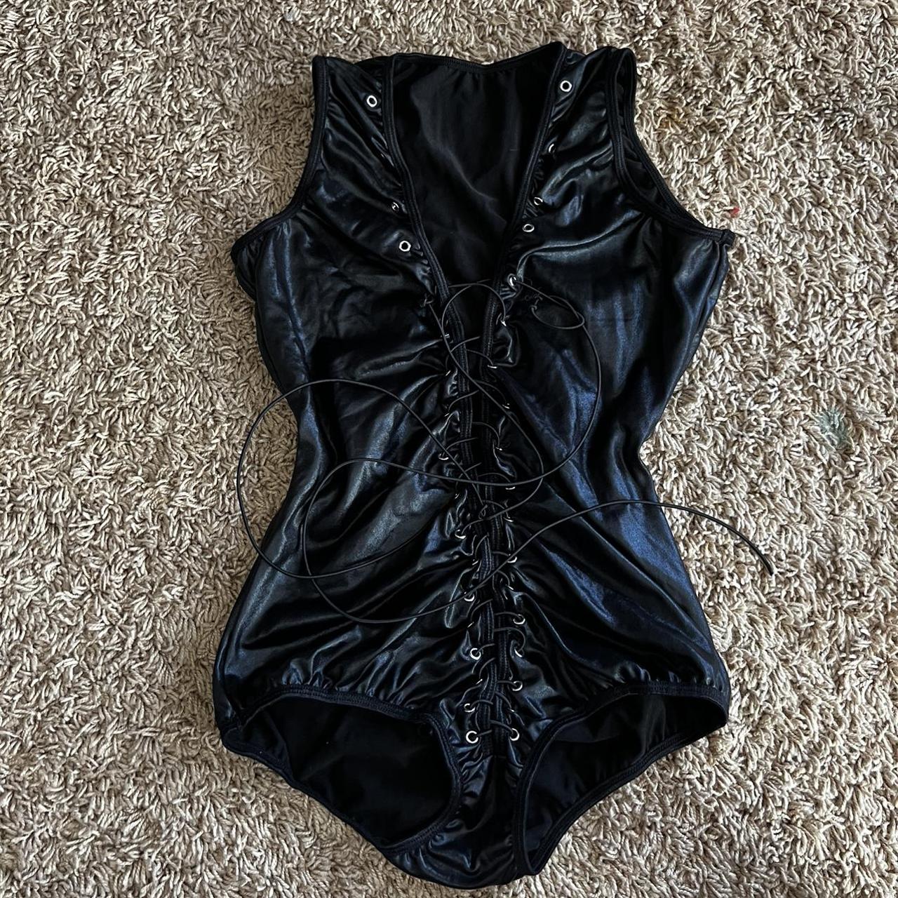 Black latex-lingerie - Depop