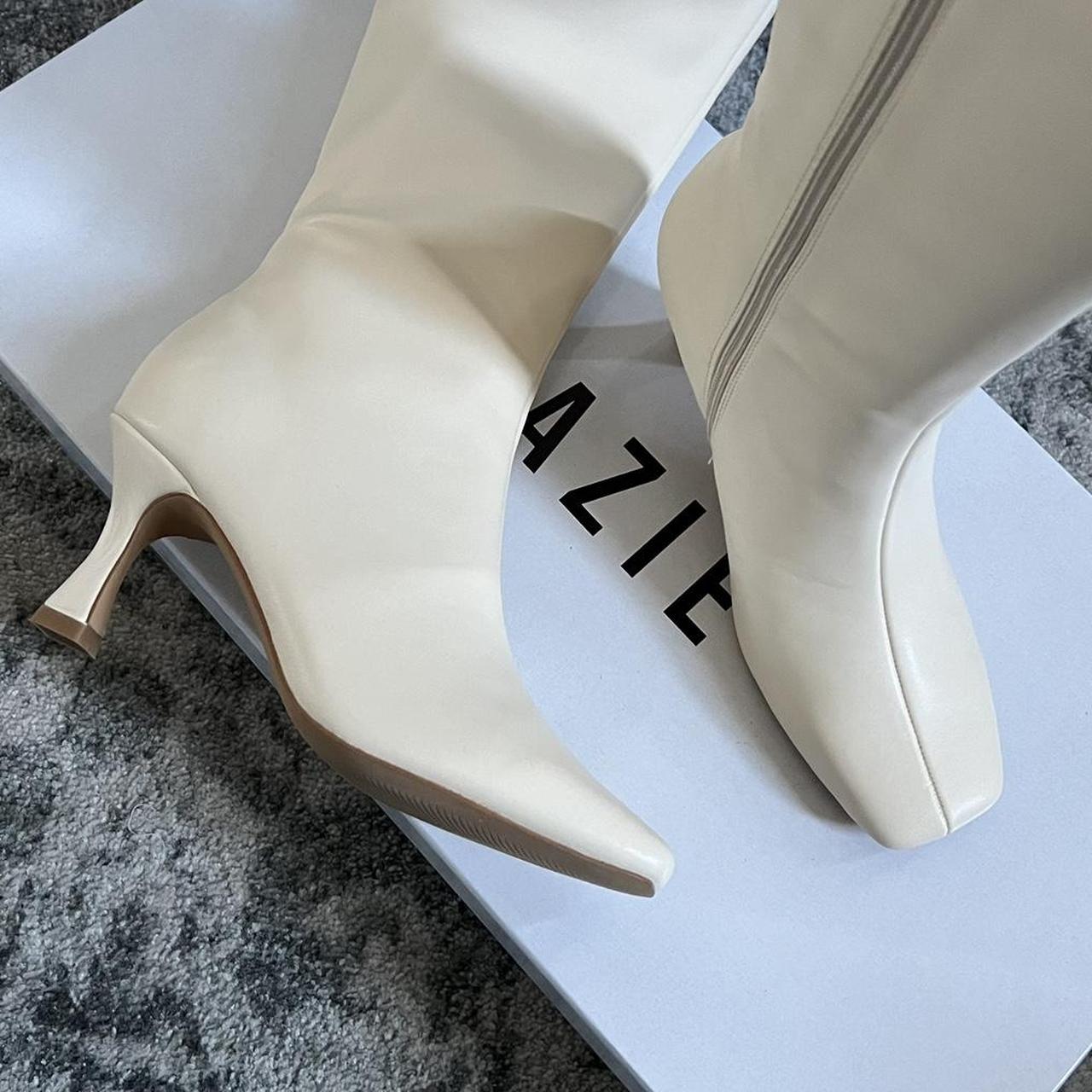 DAZIE Square Toe Cream Knee High Boots, Yes we