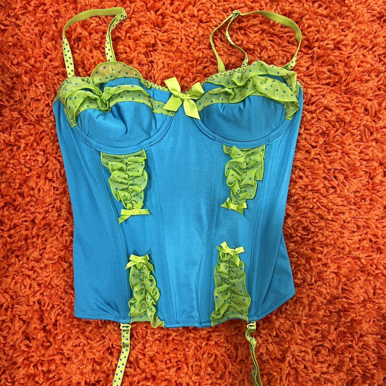 Victoria's Secret Women's Green and Blue Corset Depop