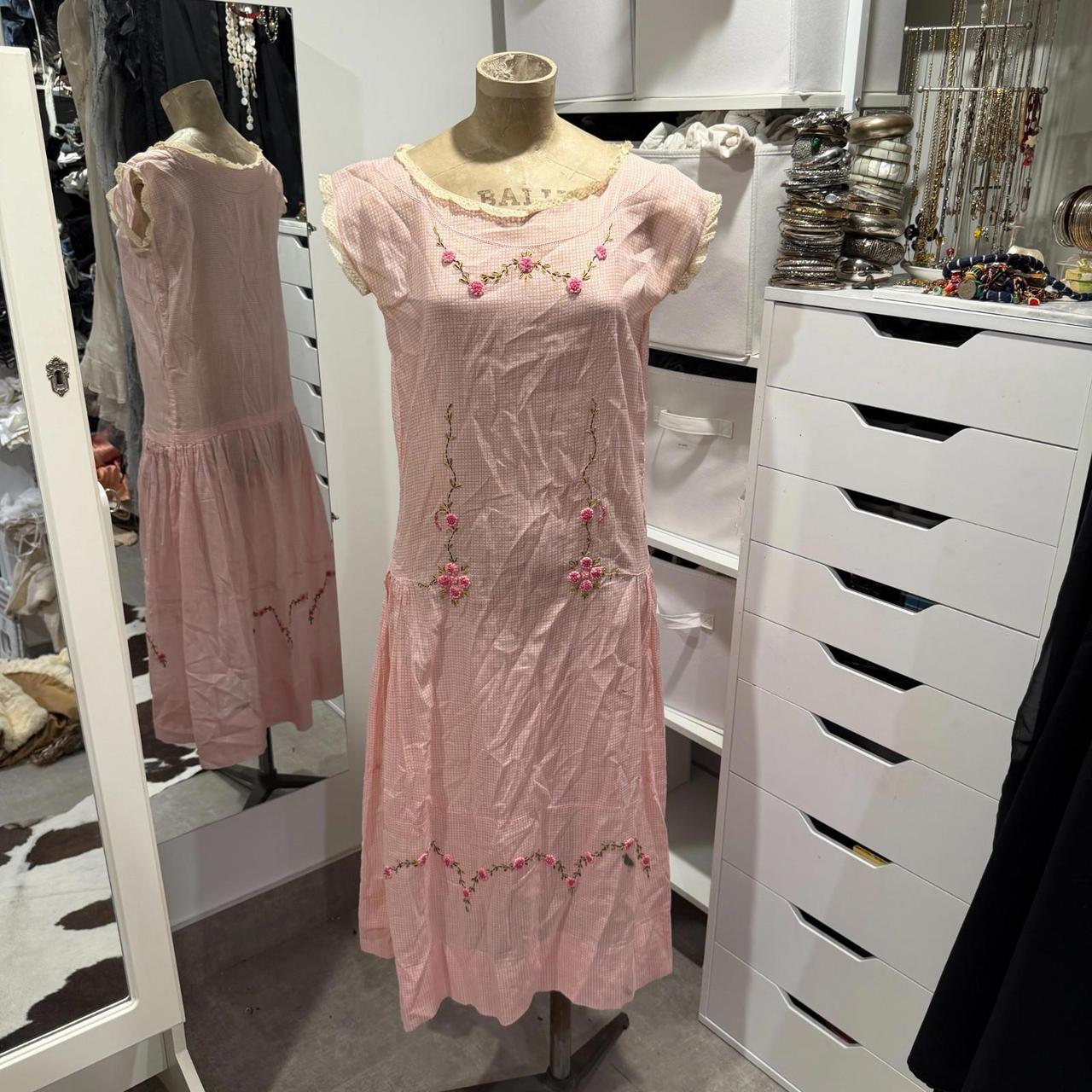 Women's Dress - Pink - S – 1920s Pink Cotton Anti… - image 3