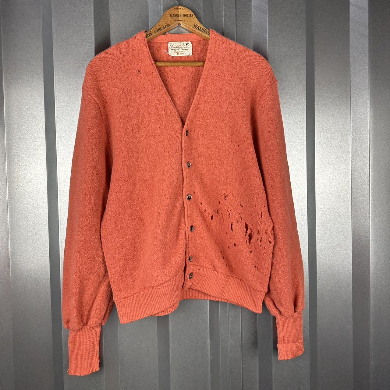 American Vintage Men's Pink and White Cardigan Depop