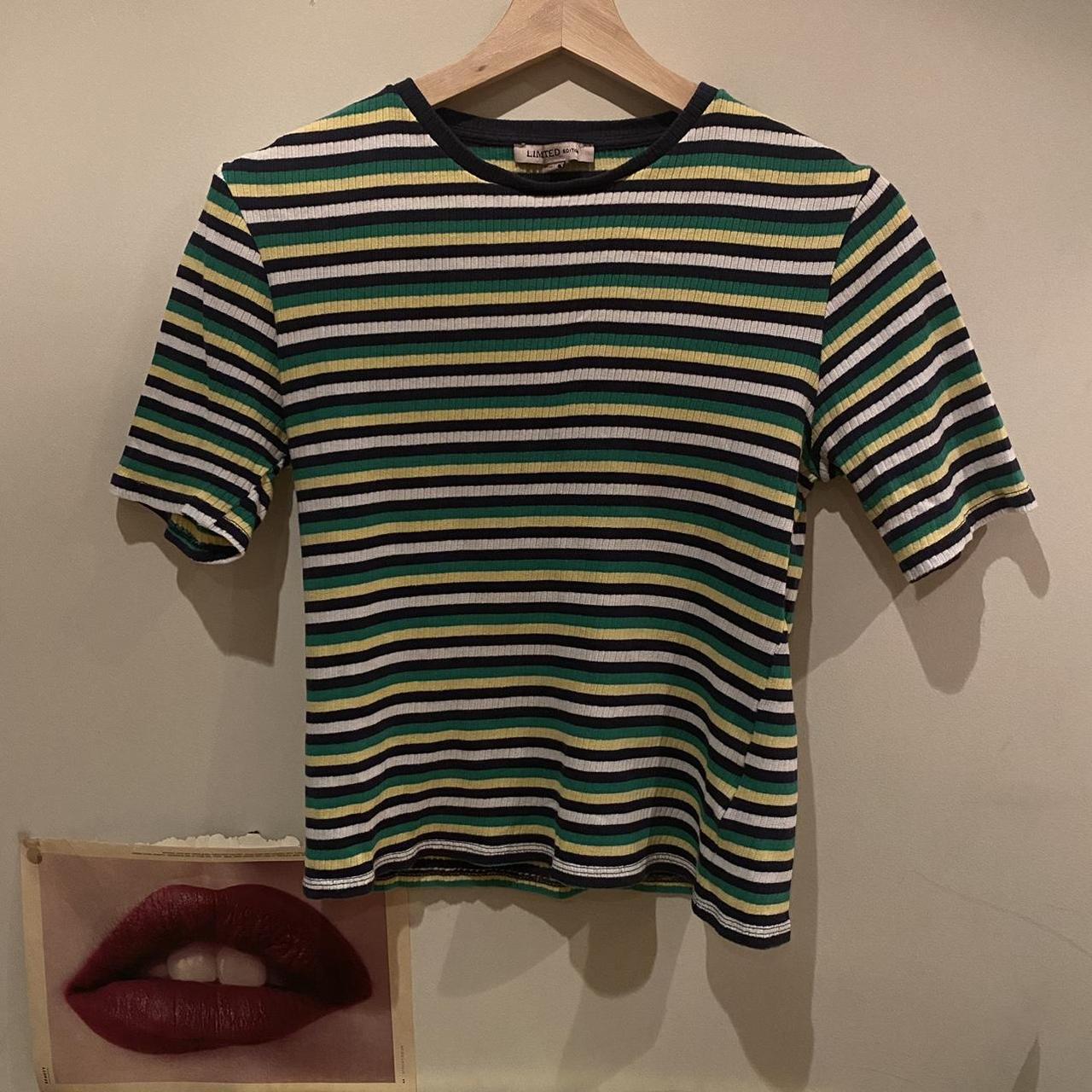 Stretchy jersey material striped ribbed t-shirt,... - Depop