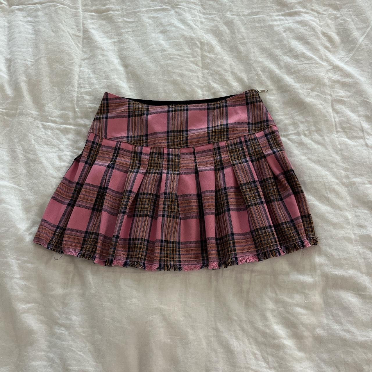 dolls kill pink plaid skirt