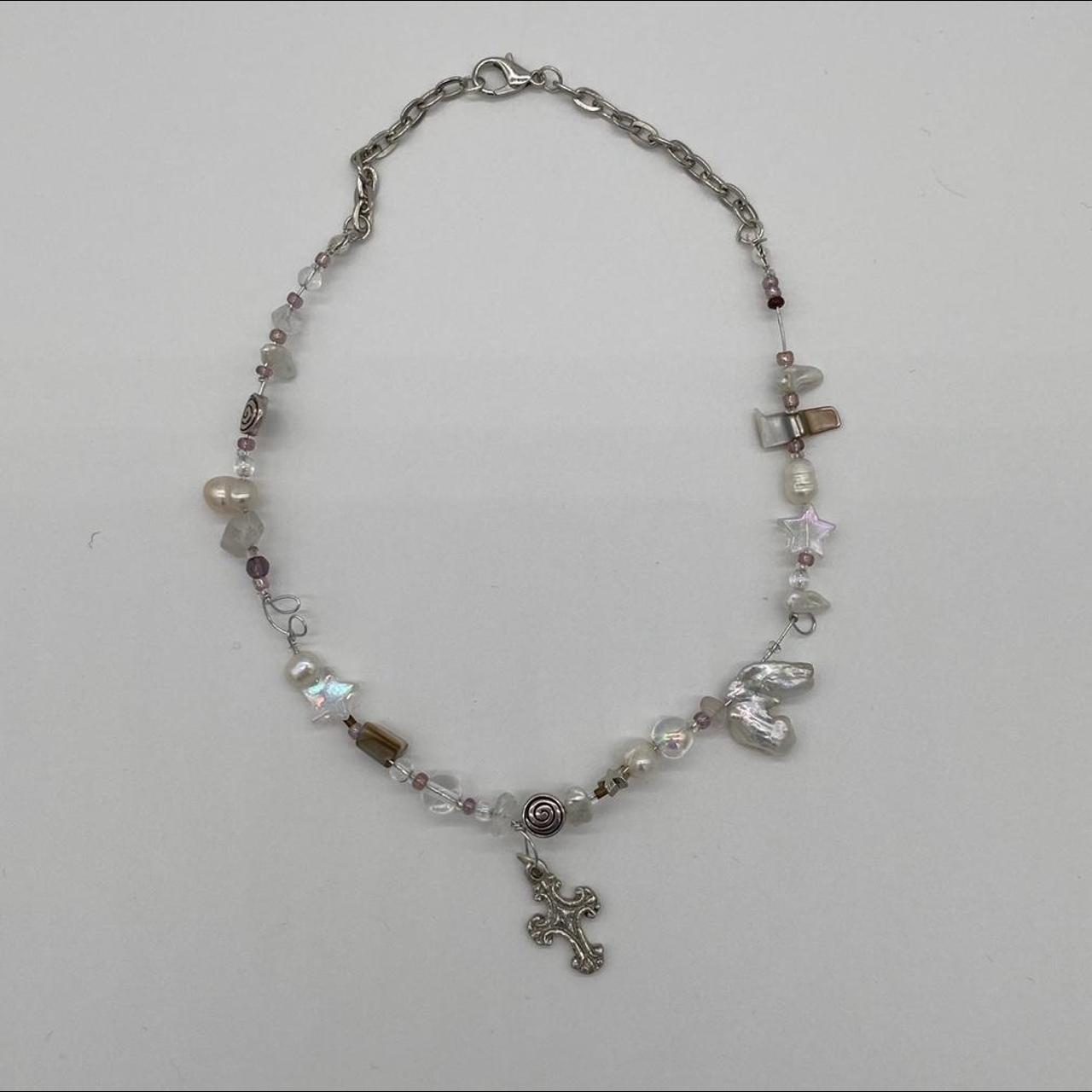 ⋆｡° Pearl choker w a vintage cross pendant and real... Depop