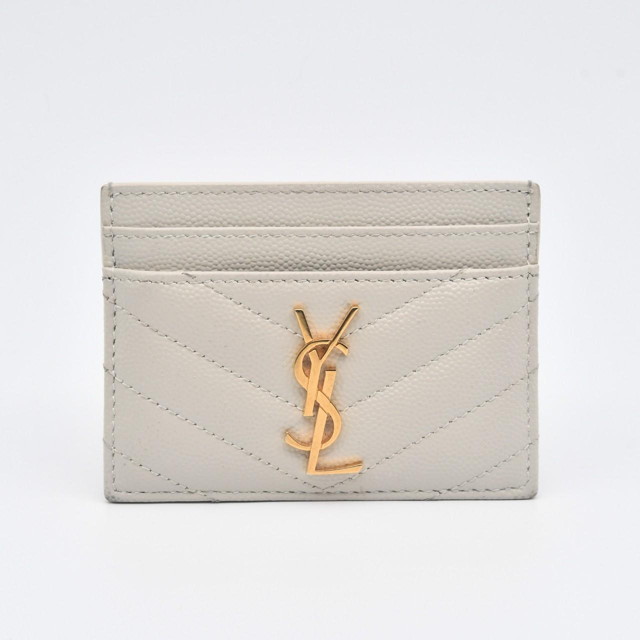 Saint Laurent Monogram Leather Card Case Crema Soft