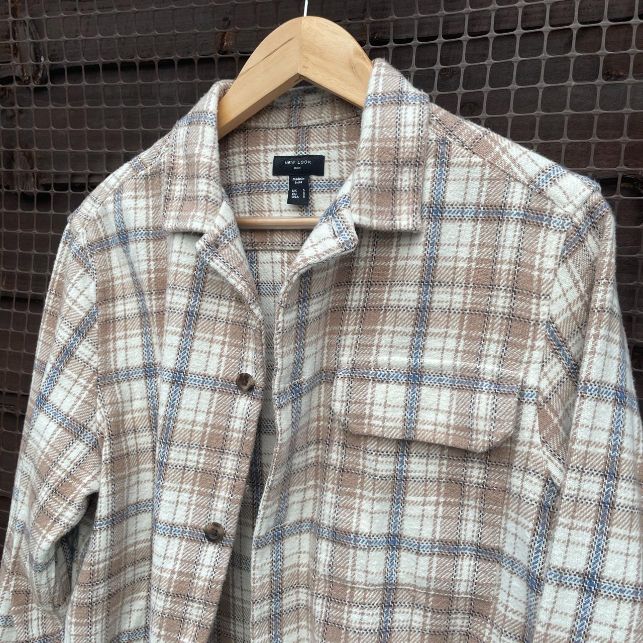 Amazing checked cream/brown new look thick overshirt... - Depop