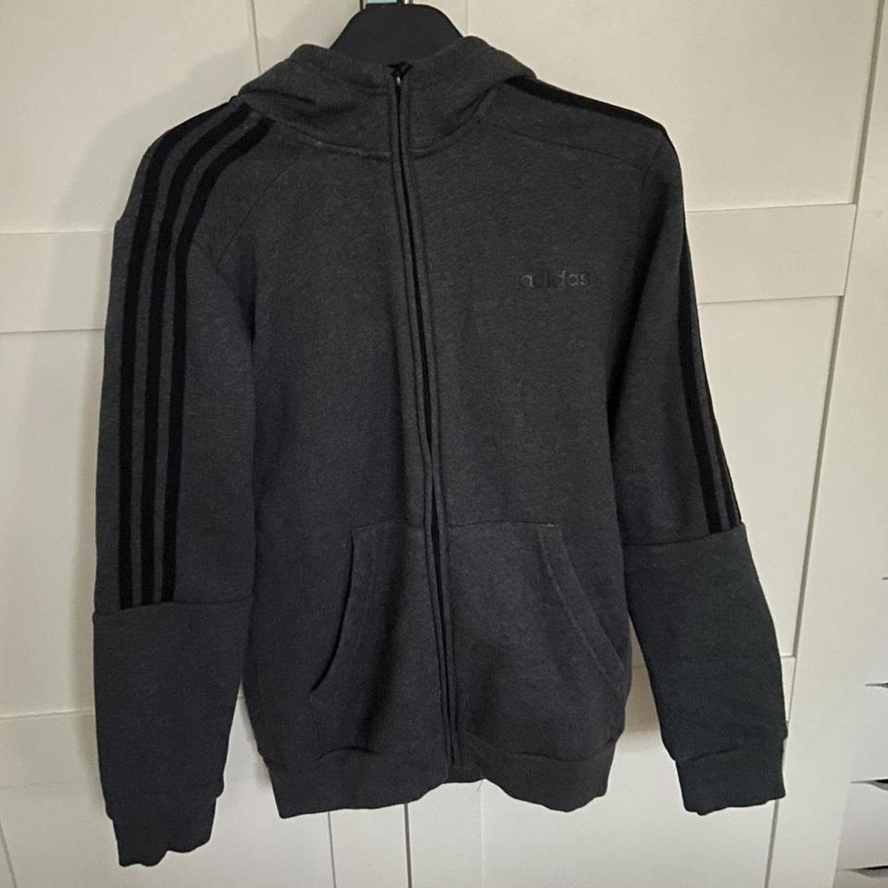 adidas dark grey zip up hoodie💗 worn a few times,... - Depop