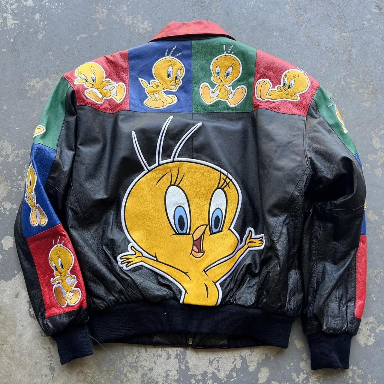 Vintage Tweety Looney Tunes Leather Jacket Size... - Depop