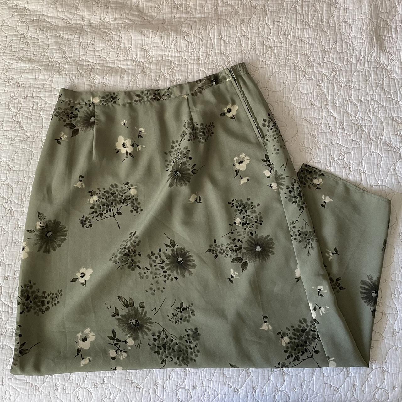 muted sage/olive green maxi skirt with flower... - Depop