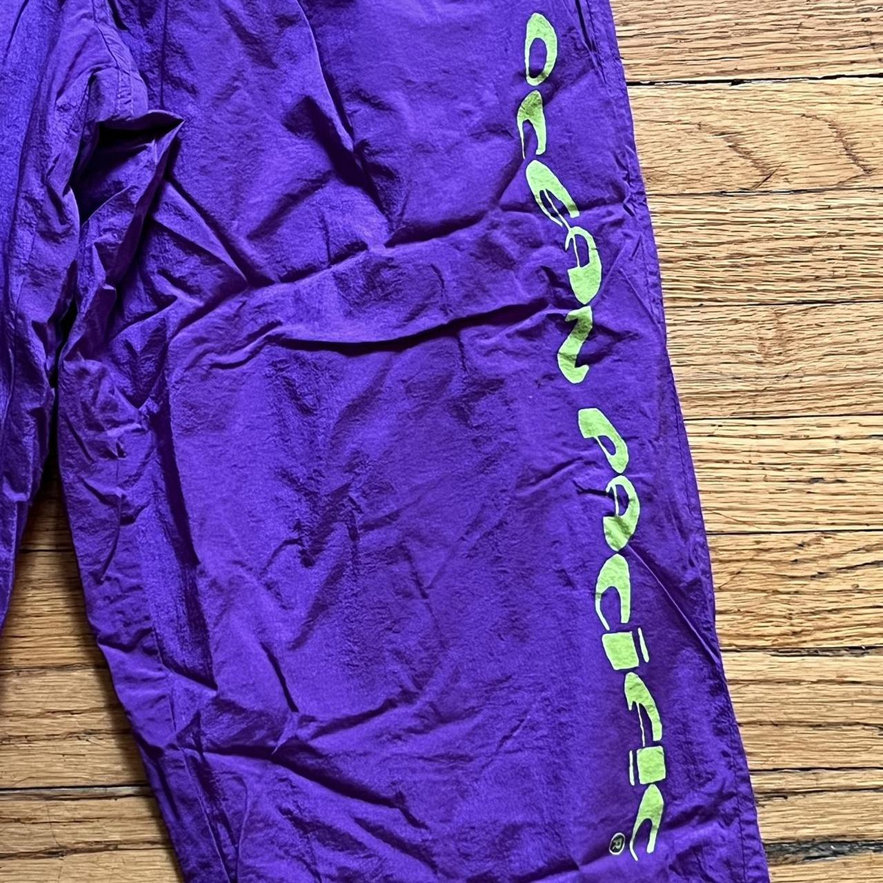 Vintage 90s Ocean Pacific nylon pants in purple and... - Depop
