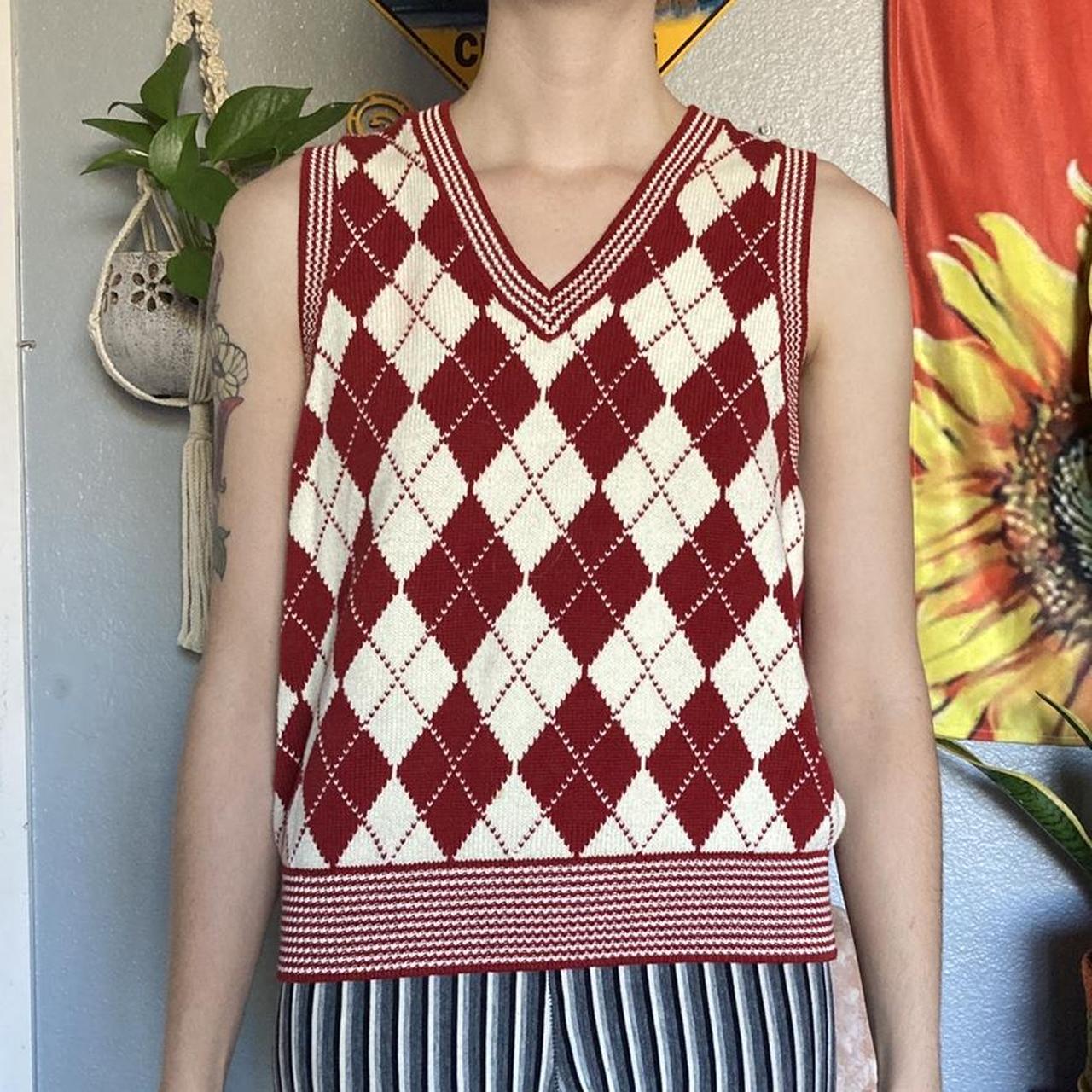 Brandy Melville Red Argyle Sweater Vest Flat Depop