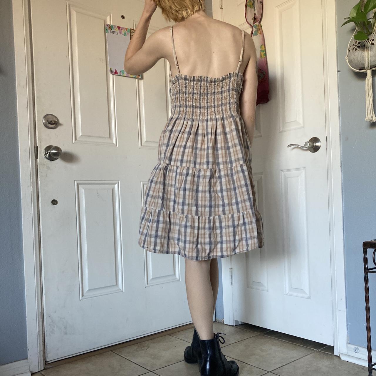 Cutie Vintage Y2k Tan / Beige Plaid Mini Dress W... - Depop